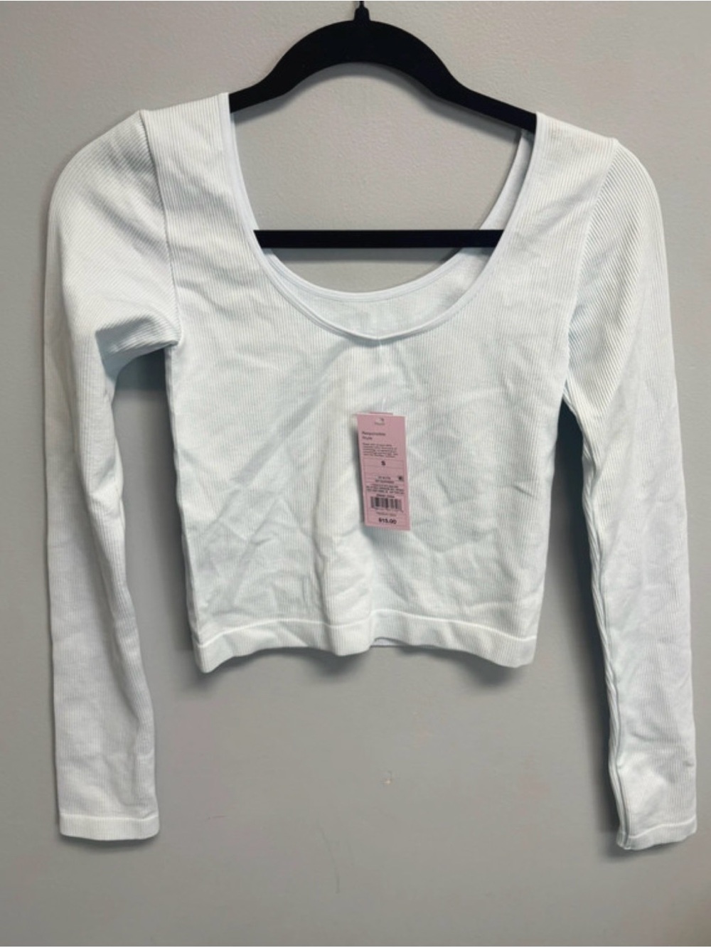 Women’s Long Sleeve Scoop Neck Ribbed Crop Top - Soft Blue